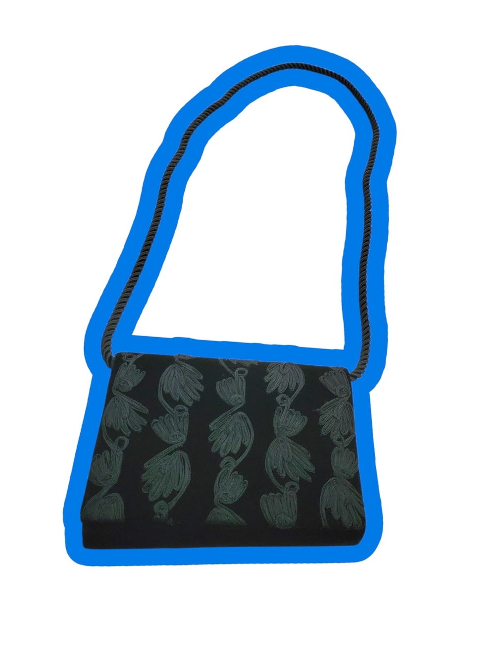 Black Crossbody Bag with Velvet Leaf Embroidery
